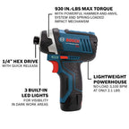 BOSCH CLPK22-120 12V Max Cordless 2-Tool 3/8 in. Drill/Driver and 1/4 in. Impact Driver Combo Kit with 2 Batteries, Charger and Case,Blue