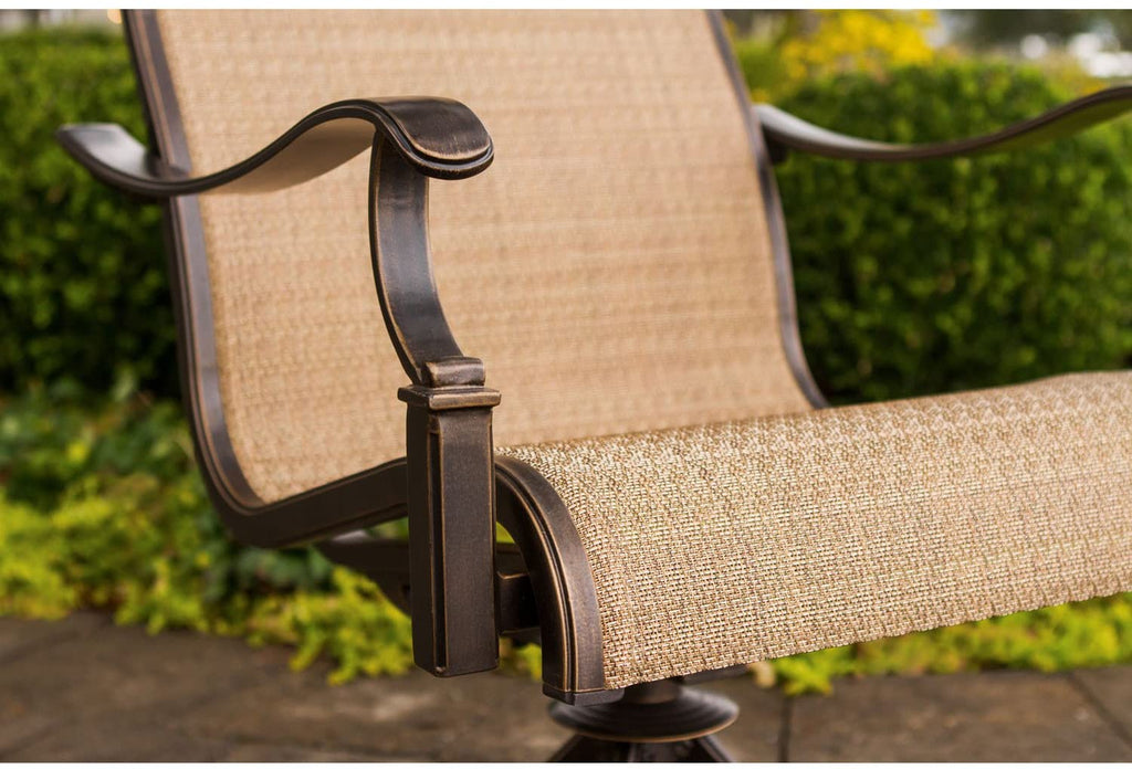 Monaca 7Piece Cast Aluminum Outdoor Patio Dining Set, 6 Sling Swivel Rocker Chairs and 40x68 Tile Top Rectangle Table, Brushed Bronze Finish with Tan Sling, RustResistant, MONDN7PCSW6