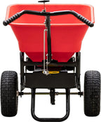 Multi-purpose push-along spreader, 100 lb capacity, versatile tool for lawn seed, salt, de-icer, fertilizer and seeds