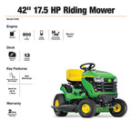 John Deere S100 ride-on lawnmower, 107 cm (42 inch) cutting width – 17.5 hp petrol hydrostatic drive