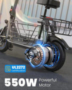 Electric scooter for adults with large center basket