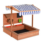 Adjustable Canopy Wooden Kids Sandpit w/ Cover, Extras - Keezi