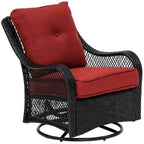 2025 5-piece steel patio fire pit seating set with navy blue cushions, swivel gliders and square fire pit table
