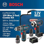 BOSCH CLPK22-120 12V Max Cordless 2-Tool 3/8 in. Drill/Driver and 1/4 in. Impact Driver Combo Kit with 2 Batteries, Charger and Case,Blue