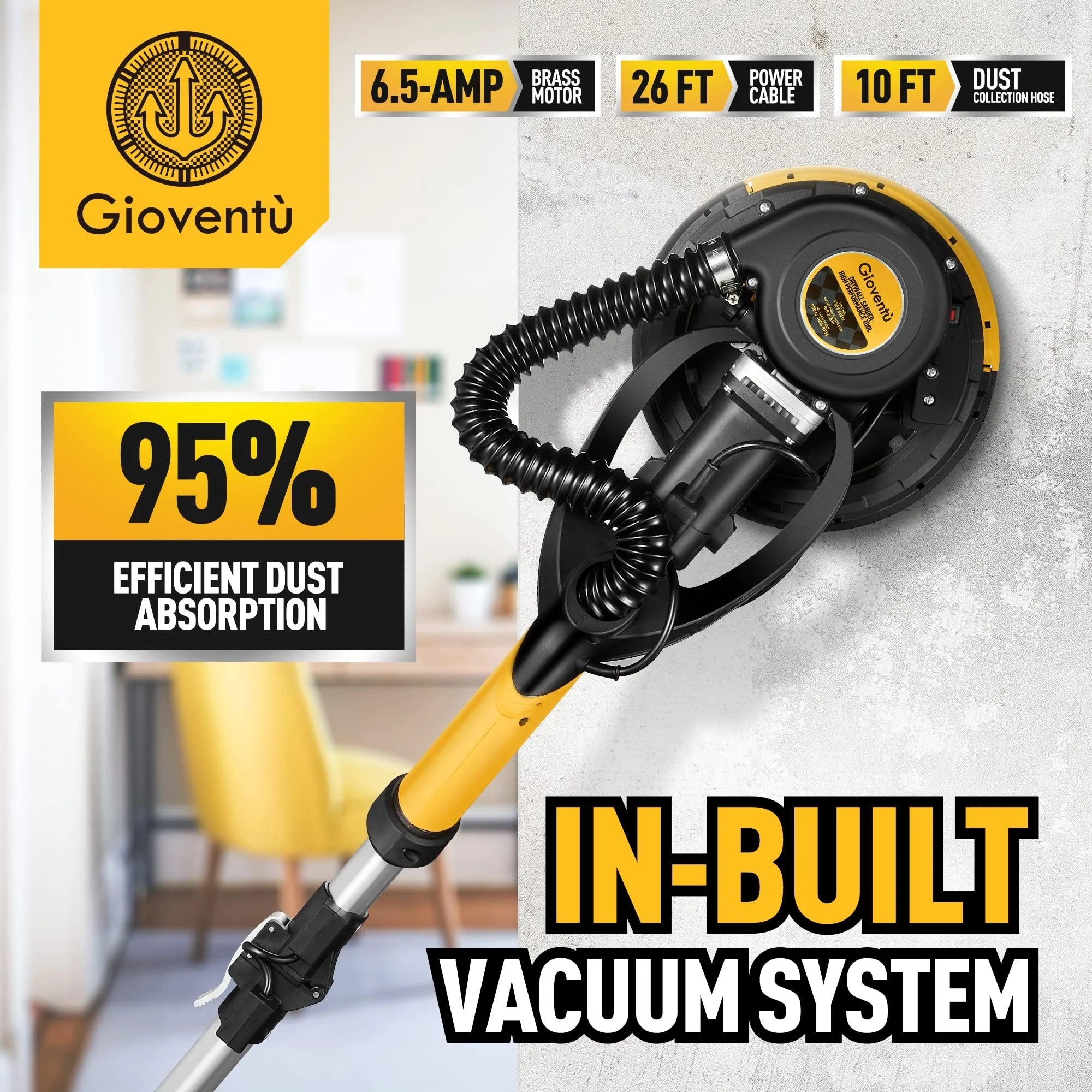 Giovent® Electric Drywall Sander with Dust Extraction, Suitable for Popcorn Ceilings