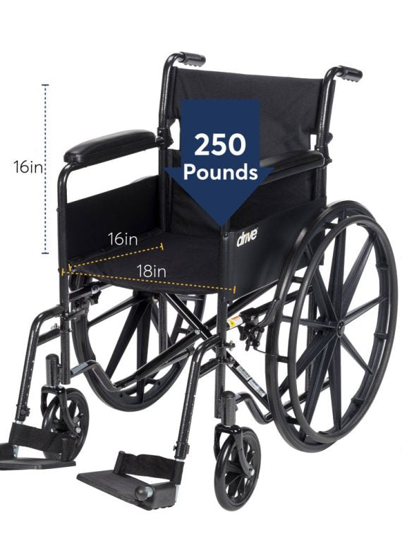 Drive Medical Silver Sport 1 Wheelchair with Full Arms and Swing Away Removable Footrest