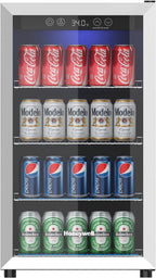 Beverage Refrigerator and Cooler, 115 Can Mini Fridge with Glass Door for Soda Beer or Wine for Office or Bar with Adjustable Removable Shelving