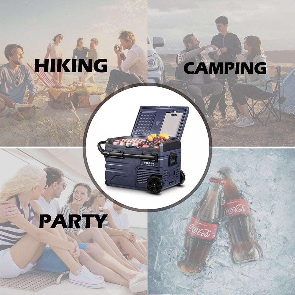Portable 12V Car Refrigerator Freezer, 37 Qt, Dual Zone, App Control, for Camping & Travel, Dark Blue/Black