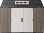 Rubbermaid resin garden shed with floor (2.13 x 2.13 m), weatherproof, grey, for storing garden tools, lawnmowers, bicycles and pool accessories