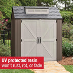 Rubbermaid resin garden shed with floor (2.13 x 2.13 m), weatherproof, grey, for storing garden tools, lawnmowers, bicycles and pool accessories