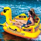 WOW Sports Double Ducky 2P Towable Tube, Secure Deck Seating, 340 lbs Capacity, Heavy-Duty PVC, Front & Back Tow Points