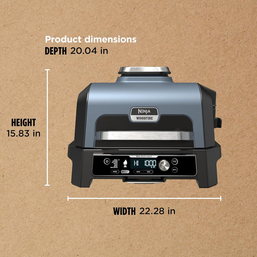Ninja, Woodfire Pro XL Outdoor Grill & Smoker, Thermometer, 4-in-1 Master Grill, BBQ Smoker, Outdoor Air Fryer, Bake, Portable, Electric Grill, Dark Grey, OG850
