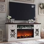 SinCiDo Farmhouse Fireplace TV Stand with 36" Electric Fireplace for 80 Inch TVs, 31" Tall Entertainment Center w/Drawer & Diamond Panel Door, Highboy Media Console for Living Room, 70inch, White