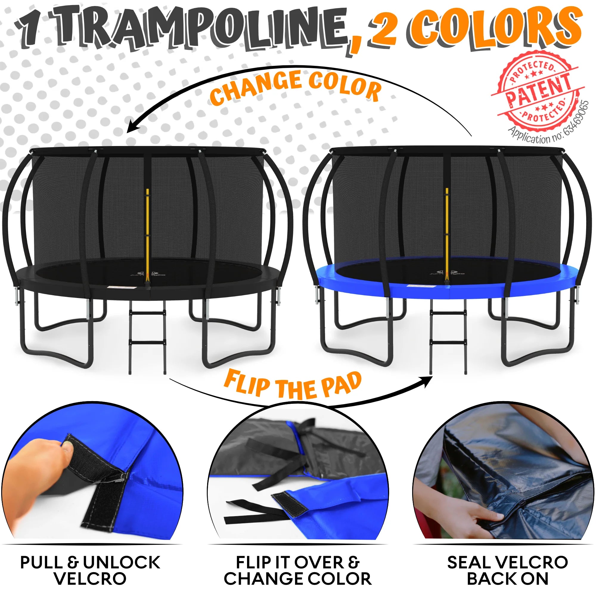 Jumpzylla 16FT Trampoline with Enclosure & Double Color Pad, ASTM Certified, 4-Leg Stability
