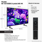 Samsung 85″ Crystal UHD 4K Smart TV DU7200B with PurColor, HDR and Tizen OS – 2024 Model