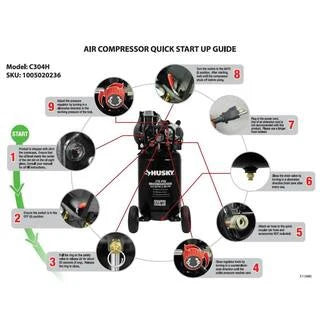 Husky 30-gallon compressor, 175 PSI, oil-lubricated belt drive, portable vertical electric air compressor C304H