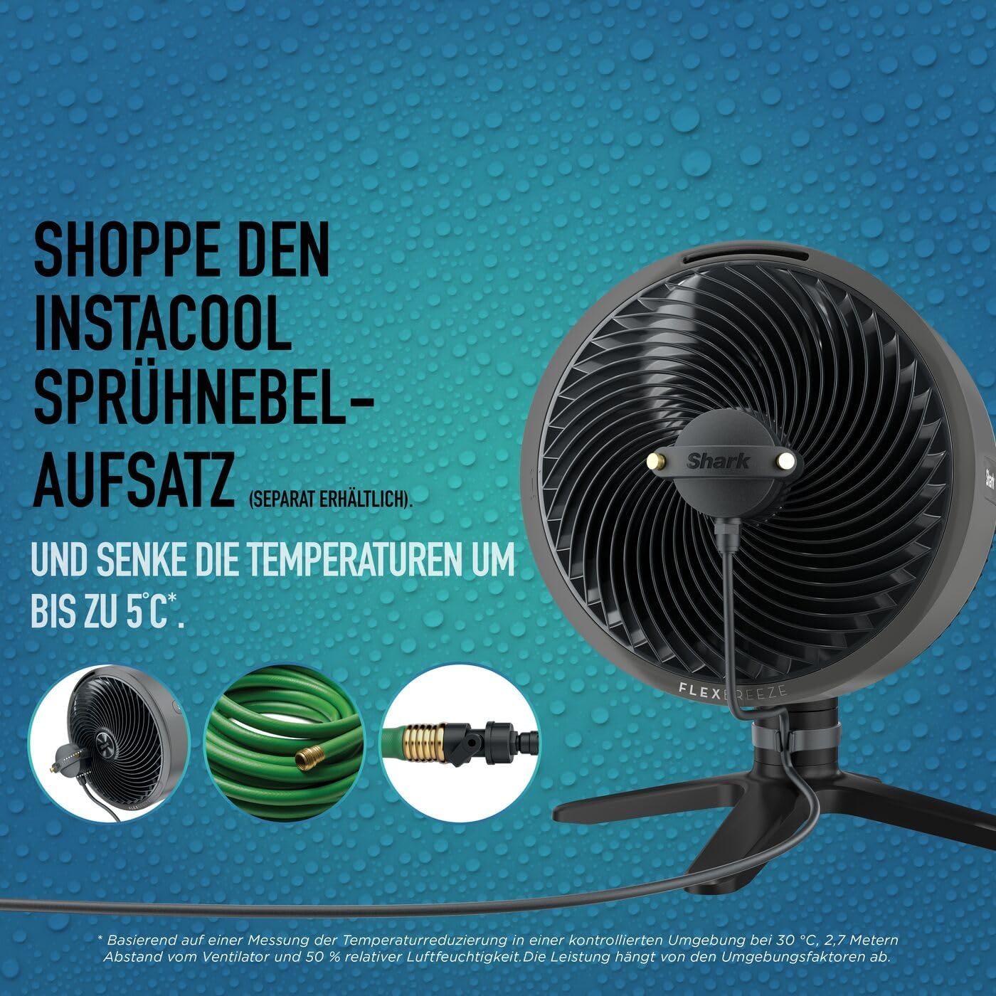 Shark FlexBreeze HydroGo Strong Fan with Mist, Cooling for Indoor & Outdoor Use, Quiet & Durable, Wired & Wireless, Compact & Lightweight, Up to 20m Airflow, Anthracite FA050EU