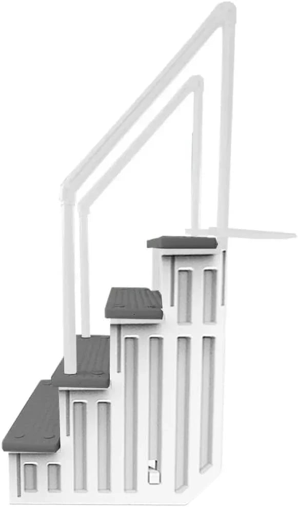 Non-slip entry steps for pools | Grey | For above-ground pools | Can be installed on terraces with a height of 122 to 137 cm | Load capacity up to 136 kg