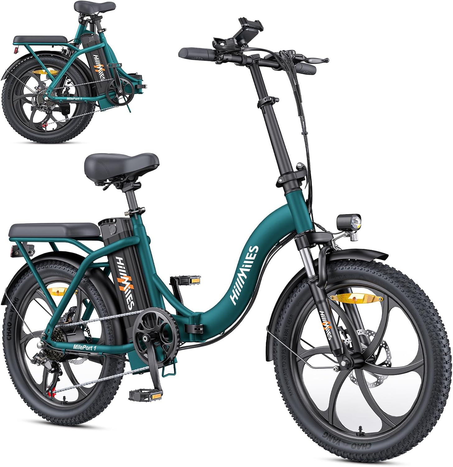 MilePort 1 Electric Bicycle for Adults, 250 W Folding Electric Bicycle with 36 V 13 Ah Removable Battery, Speed 25 km/h and Range 100 Km, 20 x 3.0 Inch Fat Tyre