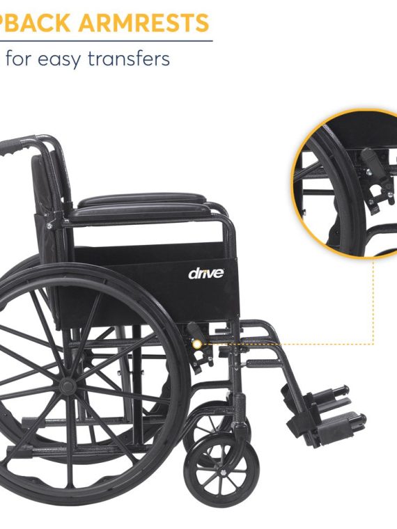 Drive Medical Silver Sport 1 Wheelchair with Full Arms and Swing Away Removable Footrest
