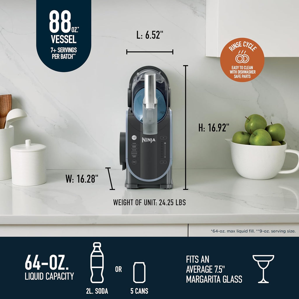 Ninja SLUSHi with RapidChill Technology, 88 oz. Frozen Drink & Slushie Machine, 5 Preset Programs, Margaritas, Frapps More, Premium Accents, Black, FS301