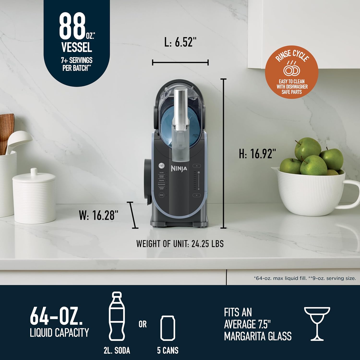 Ninja SLUSHi with RapidChill Technology, 88 oz. Frozen Drink & Slushie Machine, 5 Preset Programs, Margaritas, Frapps More, Premium Accents, Black, FS301
