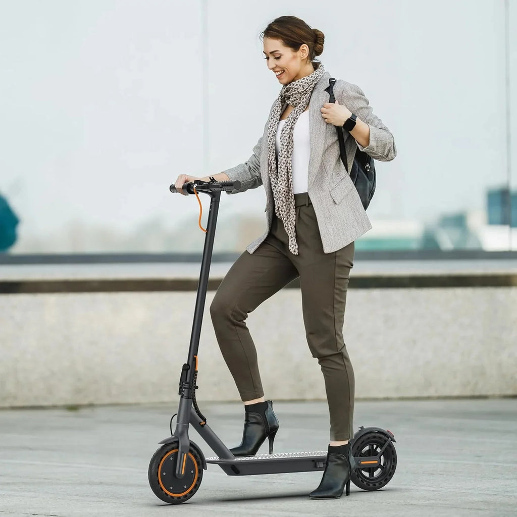 Electric scooter, 350W/500W powerful motor, 8.5"/10" solid rubber tires, 19/22 mph, 28/21/12 mile range, dual brakes