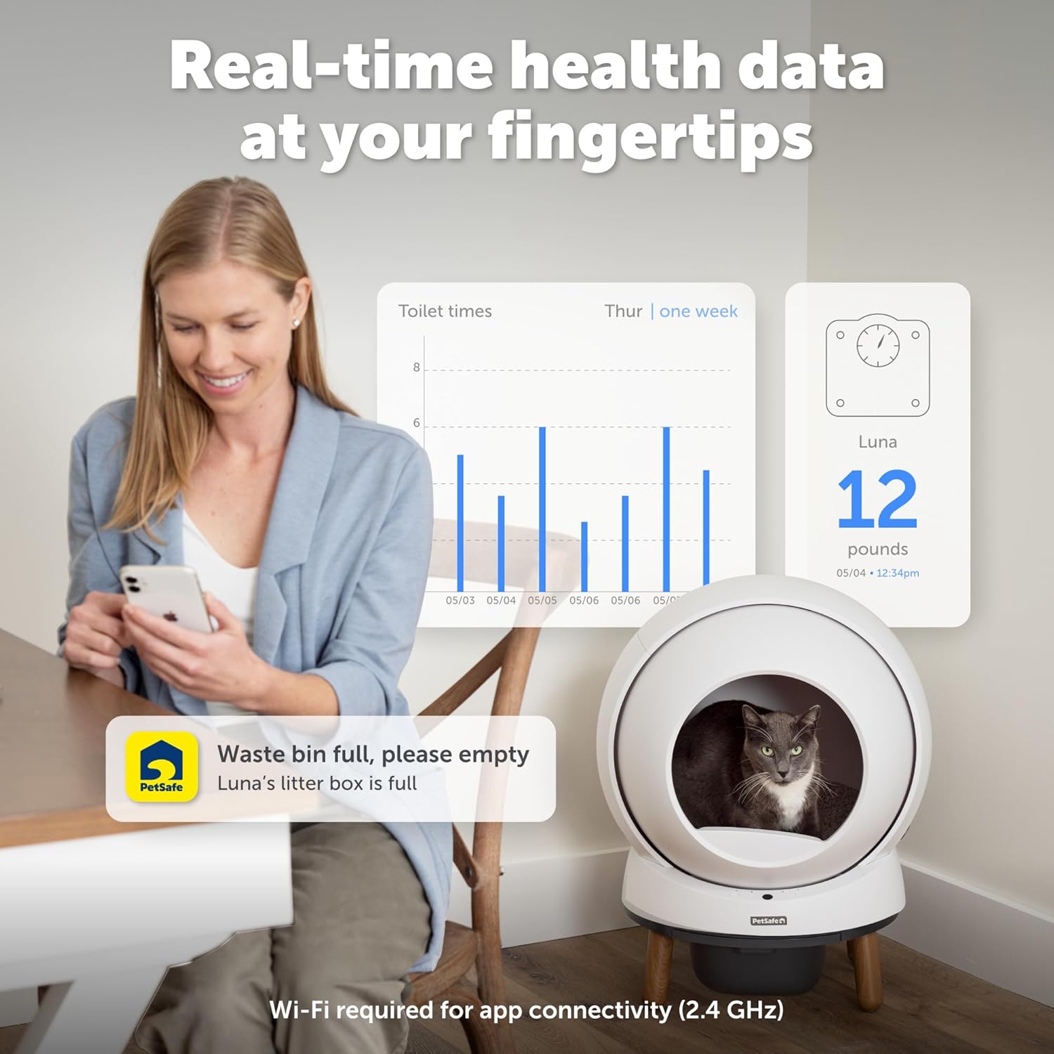 PetSafe Automatic Cat Litter Box Self Cleaning, App Controlled Self Cleaning with Health Monitoring
