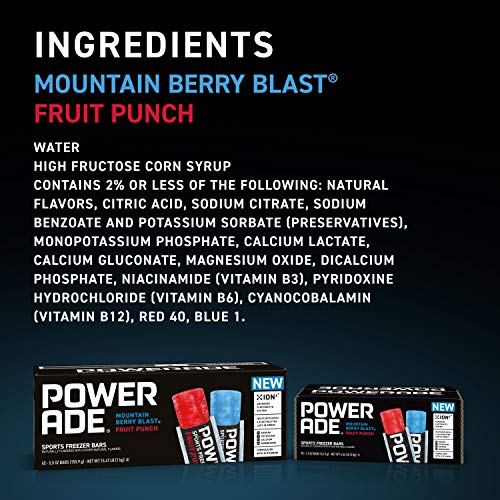 2025 POWERADE Sports Freezer Bars  Giant Sized 5.5 oz Refreshing Ice Pops with Electrolytes B Vitamins – Naturally Flavored  Mountain Berry Blast and Fruit Punch  45 Total Freezer Bars