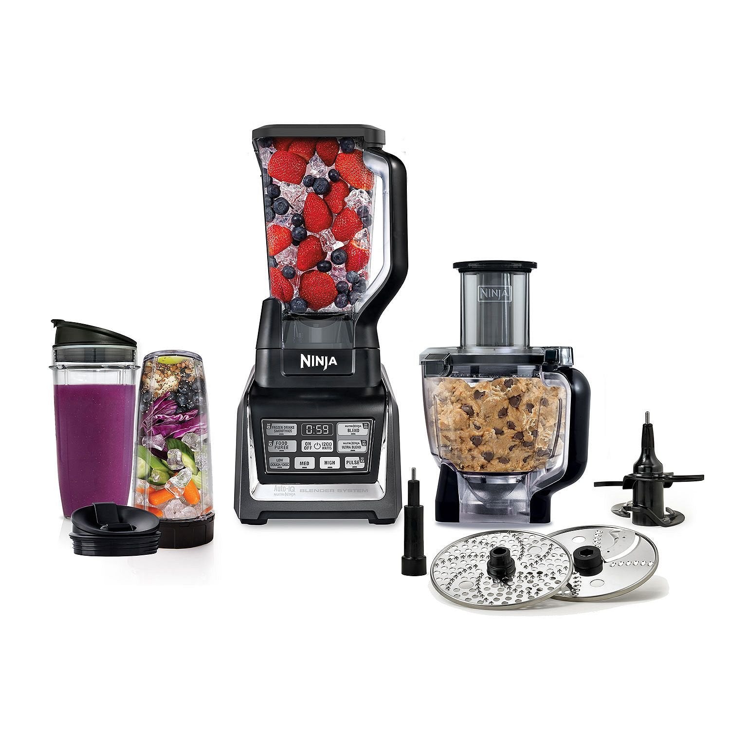 Nutri Ninja Mega 1200 Watts Kitchen System, Blending and Food Processing, 1 Base 2 Functions AutoiQ Technology