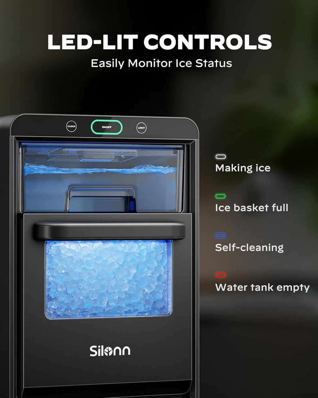 Silonn Nugget Ice Maker Countertop, Pull-Out Water Tank and Removable Ice Basket