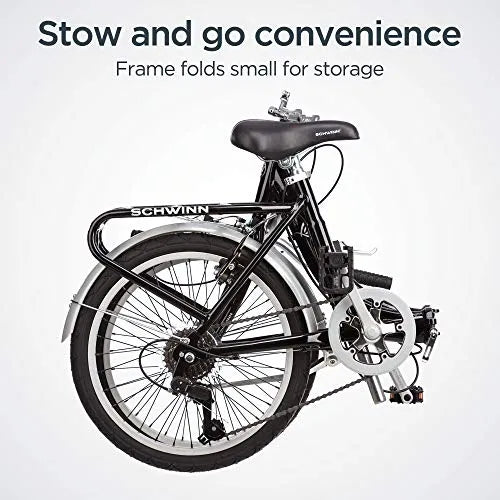Schwinn Loop 7-Speed Folding Bike, 20′′ Wheels, Step-Through Frame, Rear Cargo Rack, Lightweight for Adults
