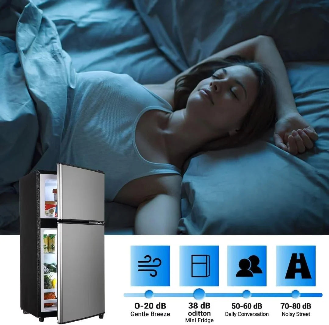 Apartment-sized refrigerator, 3.5 cubic feet (approx. 99 liters) usable capacity, small refrigerator with freezer compartment, suitable for houses and apartments, freestanding