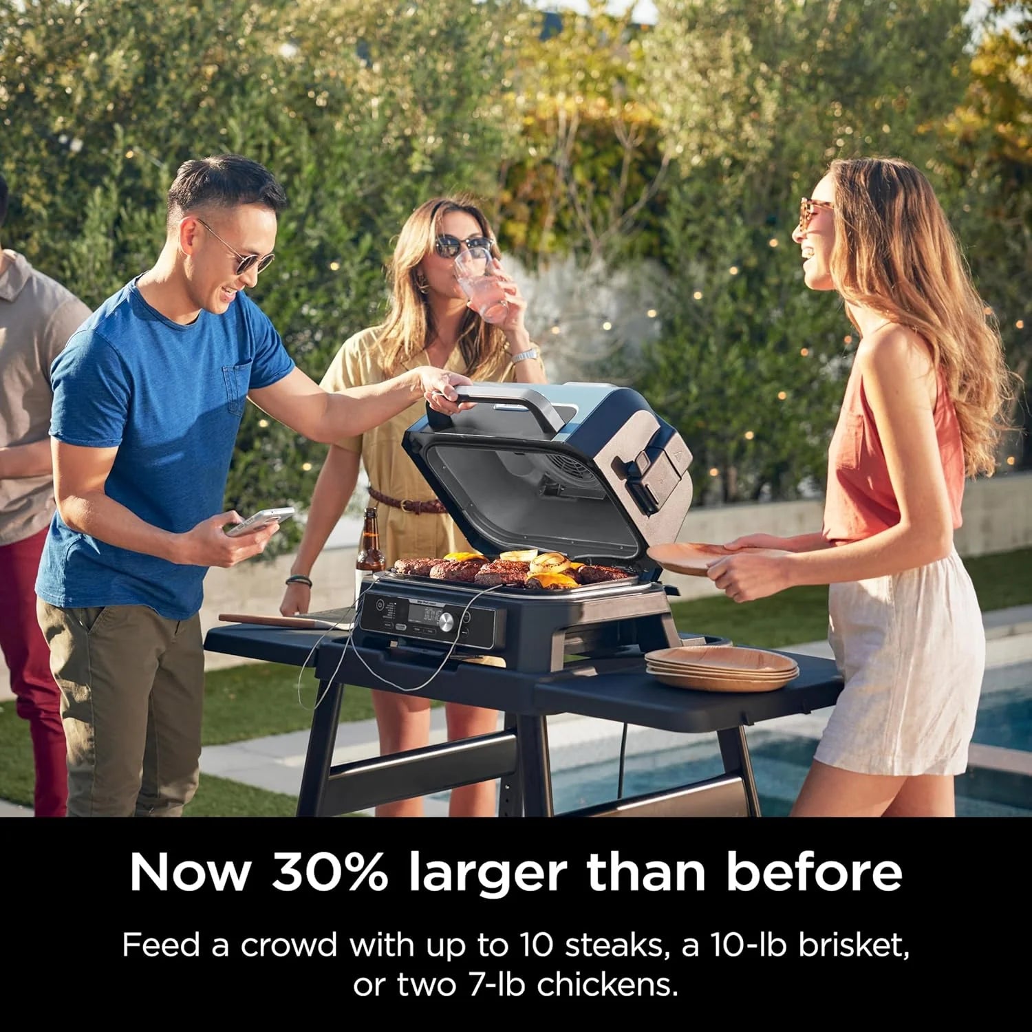 Ninja, Woodfire Pro XL Outdoor Grill & Smoker, Thermometer, 4-in-1 Master Grill, BBQ Smoker, Outdoor Air Fryer, Bake, Portable, Electric Grill, Dark Grey, OG850