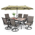 8-piece patio dining set with parasol, garden furniture set with 6 swivel dining chairs with mesh covers