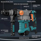 GLORITY Heavy Duty Rotary Hammer Drill with Aluminum Alloy Housing, 5 Drill Bits