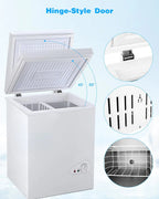 3.5 Cu.Ft Chest Freezer with a Removable Basket 7 Gears Adjustable Temperature Control(-18F to -46F), Deep Compact Freezer for Garage, Office, Basement, House, Kitchen, Shop, RVs-White