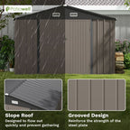 Patiowell 10×10 ft Metal Outdoor Storage Shed, Sloping Roof, Double Lockable Doors, Coffee Brown