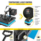 VEVOR 5 in 1 Heat Press Machine, Digital Multifunctional Sublimation for T-Shirts, Hats, Mugs, Caps, Plates, 360° Rotation, Easy Operation